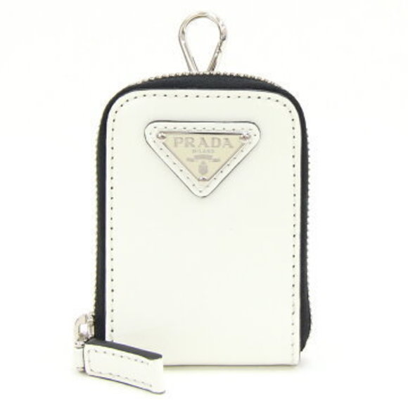 Prada camera bag accessories white leather coin pouch triangle logo - Picture 1 of 4